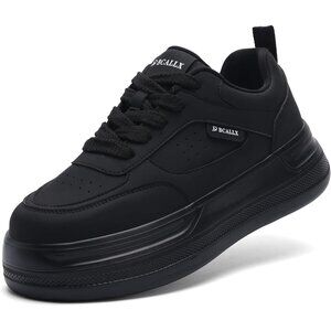 Women’s Leather Black Lace Up Lightweight Stylish Casual Sneaker Shoes